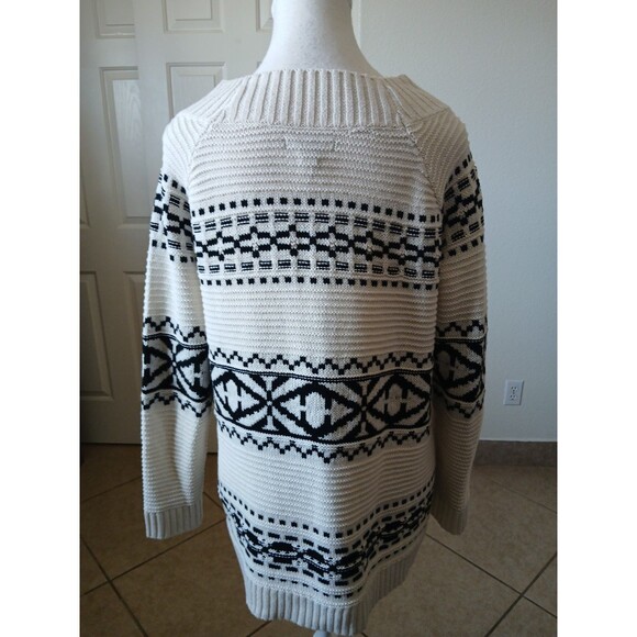 Ralph Lauren Chaps Womens Medium Black Ivory Nordic Stripe Pullover Knit Sweater - Picture 3 of 14